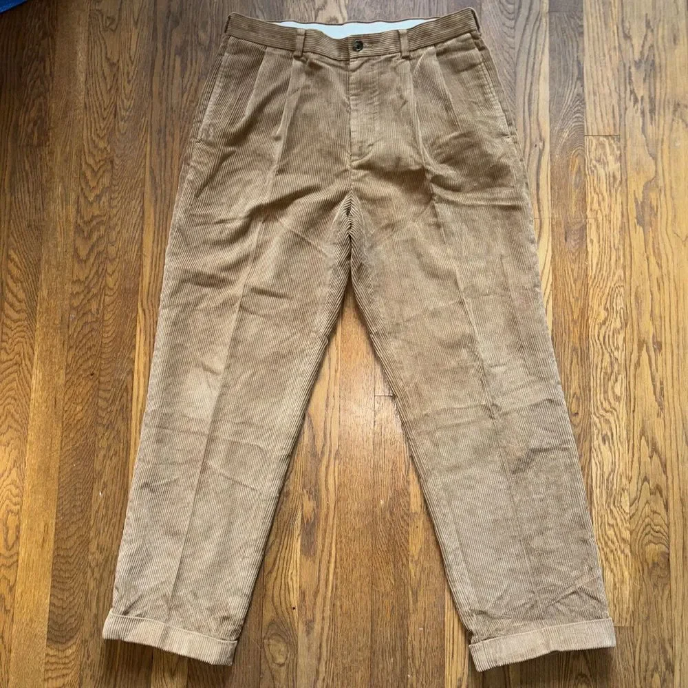 Brooks Brothers 346 Corduroy Pants Mens 35‎ X 30 Brown Pleated Cuffed Preppy